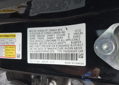 2023 Honda Civic Sport from USA, damaged, VIN 2HGFE2F55PH510975